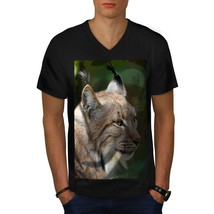 Smart Face Of Lynx Cat Shirt Furry Ears Men V-Neck T-shirt - £10.38 GBP