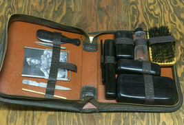 Vintage men&#39;s grooming kit zipper closure travel case with holders and m... - £33.44 GBP