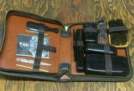 Vintage men&#39;s grooming kit zipper closure travel case with holders and m... - $42.52