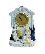 Vtg Colonial Mantle Clock Blue & White Porcelain Man & Violin Woman & Harp 10" - £50.96 GBP