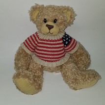 Patriotic Pete Tan Teddy Bear Plush Stuffed First &amp; Main American Flag Sweater - £9.89 GBP