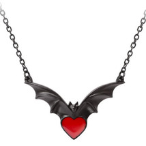 Alchemy Gothic Sombre Desir Necklace Black Bat Blood Red Heart Pendant G... - $30.45