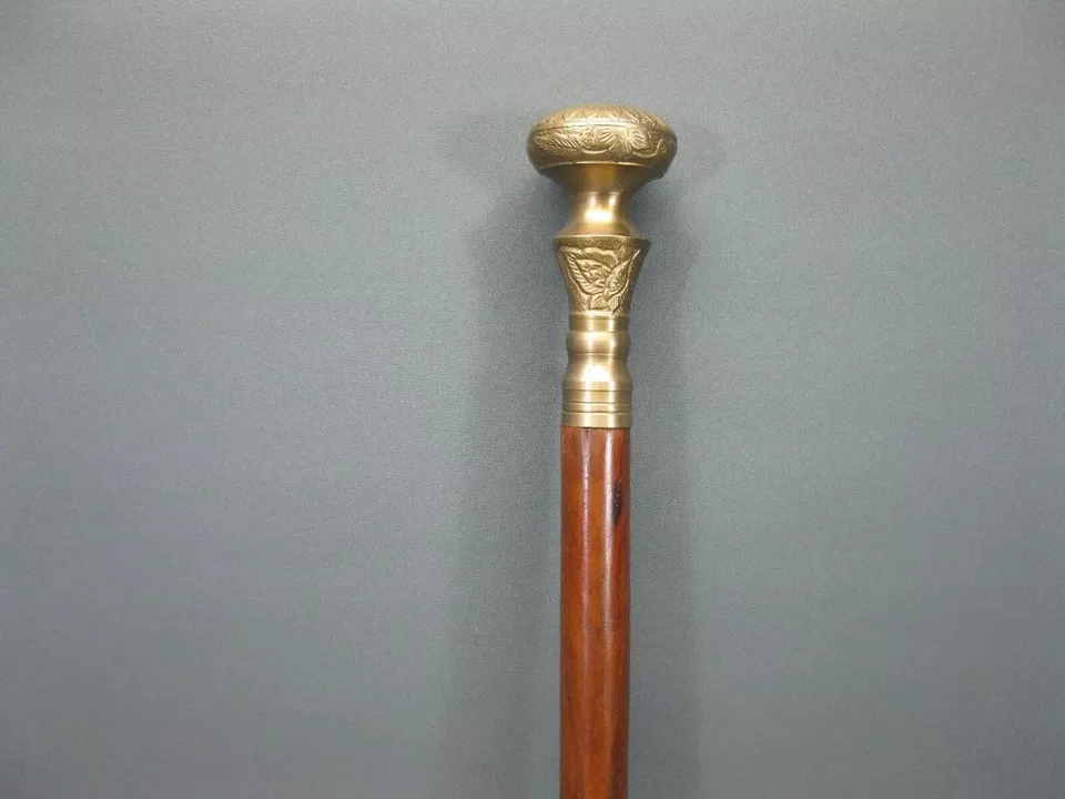 NEW SOLID ANTIQUE SOLID BRASS HANDLE WOODEN WALKING STICK CANE VINTAGE D... - $50.64 CAD