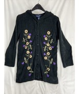 Denim &amp; Co Size M Women&#39;s Knit Sweater Cardigan Hoodie Button Floral Emb... - £9.70 GBP