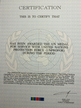 UNITED NATIONS PROTECTION FORCE (UNPROFOR), CERTIFICATE, VINTAGE - £7.97 GBP