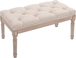 Living Room Bench Ottoman, Set Of 1, Homestripe 31.5Inch Fabric Entryway, Beige. - £82.04 GBP