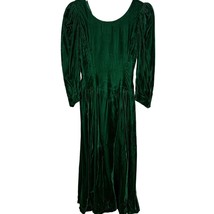 Vintage 80s Emerald Green Velvet Dress Puff Sleeve Princess Waist Open B... - $89.05