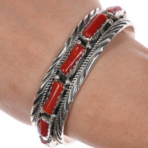 6.75&quot; Bobby Johnson Navajo sterling red coral row cuff braclet - $450.45