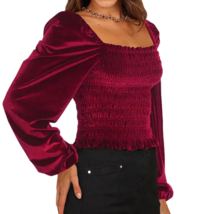 Bagatelle Collection Women&#39;s Blouse Velvet Smocked Bodice Long Puff Sleeve Sz XL - £19.43 GBP