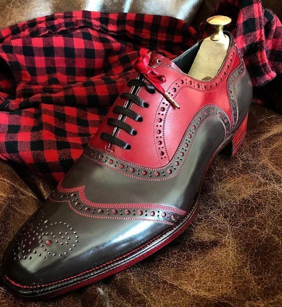 New Handmade men black and burgundy shoes, wingtip brogue shoes for men, dress s