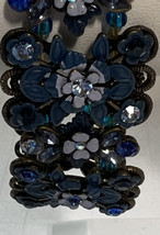 Bracelet Stretch Antique Brass  Shades of Blue Clear stones Color Flower Designs - $11.30