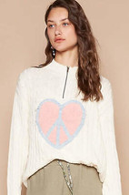 POL Cable-Knit Peace Patch Dropped Shoulder Sweater - $61.94