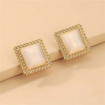 Cats Eye &amp; 18K Gold-Plated Square Stud Earrings - £10.23 GBP