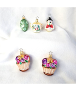 Vtg Inge-Glas Christmas Tree Ornaments Basket of Roses Snowman Teapot Fr... - $37.83