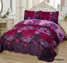 3-Pcs Super Soft King Quilted Reversible Velvet Bedspread Coverlet Set - Pamela - £56.92 GBP