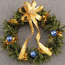Christmas Wreath Blue Gold dhs4711 Doll House Shoppe DOLLHOUSE Miniature - £7.43 GBP