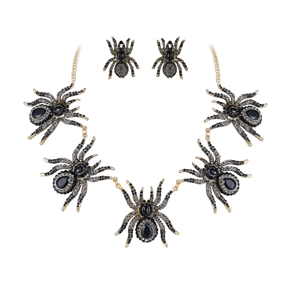 Halloween Spider Necklace Earrings Set Crystal Animal Jewelry Set For Women Part - $73.34