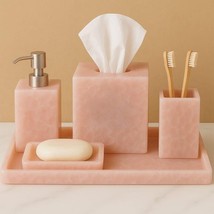 rose Quartz Bathroom Set – Tissue Box, Soap Dispenser &amp; case, Brush Hold... - $23,519.34 MXN