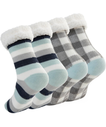 Women&#39;s Fuzzy Sock Slippers - 2 Pack Non-Slip Thermal Gripper Socks - £18.86 GBP