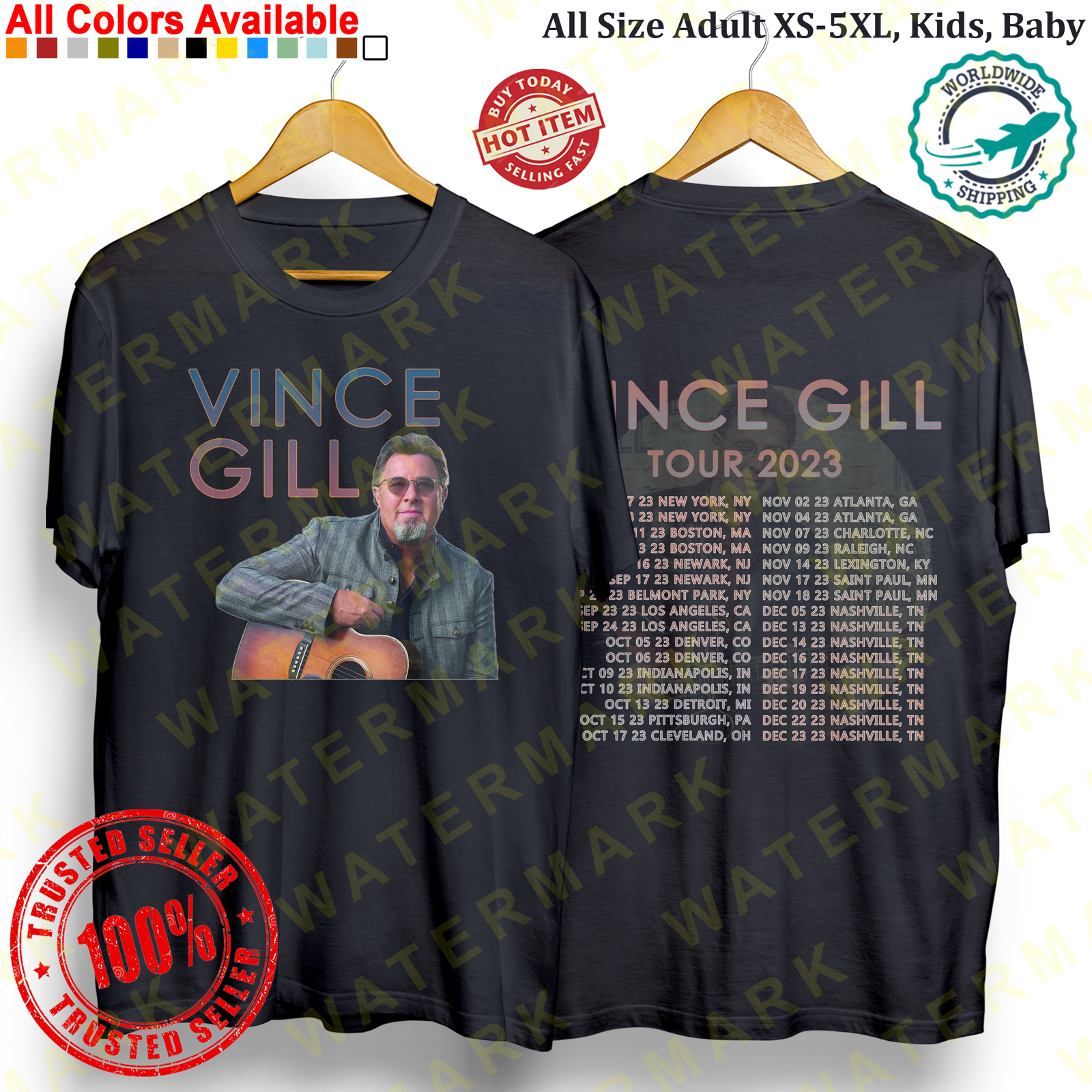 Primary image for VINCE GILL TOUR 2023 T-shirt All Size Adult S-5XL Kids Babies Toddler