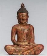 Ancien le Khmer Style Bois Assis Statue de Bouddha Dhyana Meditation Mudra - - $529.30