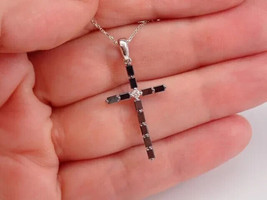 2.00Ct Baguette Cut Simulated Black Spinel Cross Pendant 14K White Gold Plated - £32.97 GBP