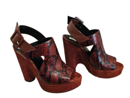 ROBERTO CAVALLI Burgundy Python Print Leather &amp; Suede Platform Shoes 37.5 - $269.99