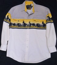 ROPER Men&#39;s Vintage Dress SHIRT Cowboy on Horse Lasso Steer Long Sleeve L - $39.95