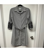 Calvin Klein Womens Black Seersucker Striped Shirt Dress Size 6 Embroidered - $28.71