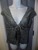 White House Black Market Lace V Neck Sage Color Cardigan Top Shirt Size M NWOT - £23.07 GBP