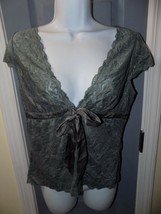 White House Black Market Lace V Neck Sage Color Cardigan Top Shirt Size M NWOT - £28.42 GBP