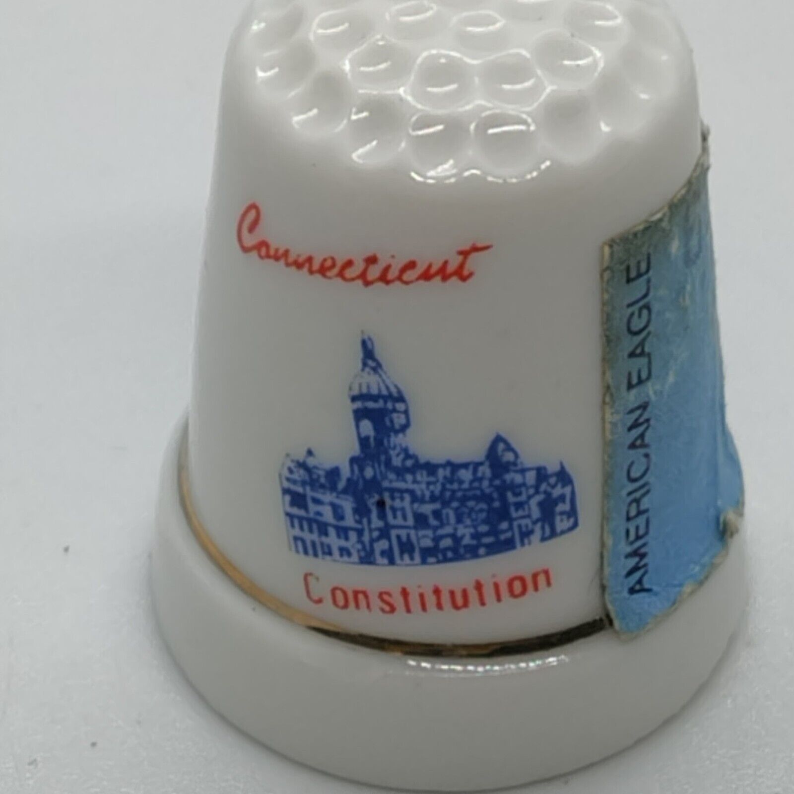 Ceramic Collectible Thimble CONNECTICUT Constitution Vintage - $6.98