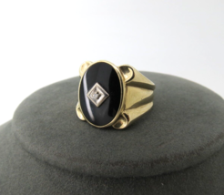 10k Men&#39;s Dason Vintage Ring Black Onyx Diamond Size 10.25 Yellow Gold 8.94 Gram - £319.73 GBP