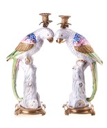 Golden Parrots Ceramic And Bronze Candle Holders Set Of 2 - £461.56 GBP