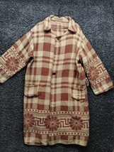 Vintage Long Coat Women XL Orange Brown Check Long Pea Coat Coatigan - £25.40 GBP