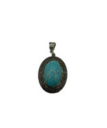 Turquoise and Silver Oval Cabochon Pendant Fashion 1.5 inch - £15.63 GBP