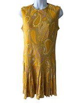 VTG 1960s Yellow Paisley Print Sheath Dress Small Mod Mad Men Hostess - £27.58 GBP