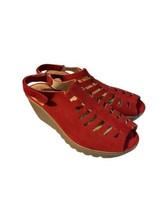 Skechers Sandals Women 9 Parallel Trapezoid Wedge Heel Red Suede Slingback 48852 - $39.48