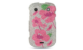 Blackberry Bold Touch 9900 / 9930 Full Diamond Case Silver W/ Pink Begonia - $14.95