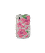 BLACKBERRY BOLD TOUCH 9900 / 9930 FULL DIAMOND CASE SILVER W/ PINK BEGONIA - $14.95