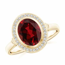 ANGARA Bezel-Set Oval Garnet Ring with Diamond Halo in 14K Gold (AAAA Size-9x7) - £635.96 GBP