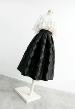 BLACK A-line Midi Skirt Outfit Women Custom Plus Size Puffy Pleated Party Skirt image 4