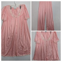 Vanity Fair Pink Pajamas 3 Pc Shirt Pants Robe Vintage Size S M Nylon Blend Pink - £37.13 GBP