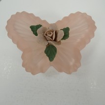 Vintage Frosted Pink Butterfly Trinket Box with lid KKHUG - £10.27 GBP