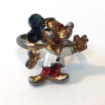 Vintage Walt Disney Productions 3D Enamel Mickey Mouse Ring Goldtone Adjustable - £12.78 GBP