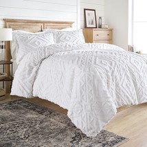 3-Piece Chenille Duvet Cover Set - Full/Queen/King White - Luxurious Craftsmansh - £59.03 GBP+