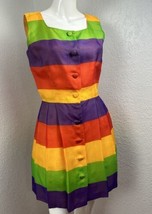 Liz Claiborne Rainbow Dress Silk Dopamine Dressing Fit and Flare Sz 8 Pe... - $52.24