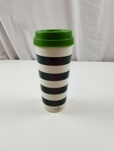 Kate Spade travel thermal coffee mug black and white stripes green lid 16 oz - £7.47 GBP