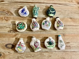 Lot 11 Vintage Chinese Assorted Snuff Bottles Ceramic Had painted With Lid - $197.01