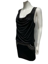 bebe Black Satin Flapper Dress Blouson Beaded Detail Stretch Party Cocktail M - £26.17 GBP